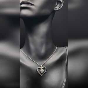 Elegant Italian Silver 925 Heart Pendant Necklace With Shiny Sircon Stone